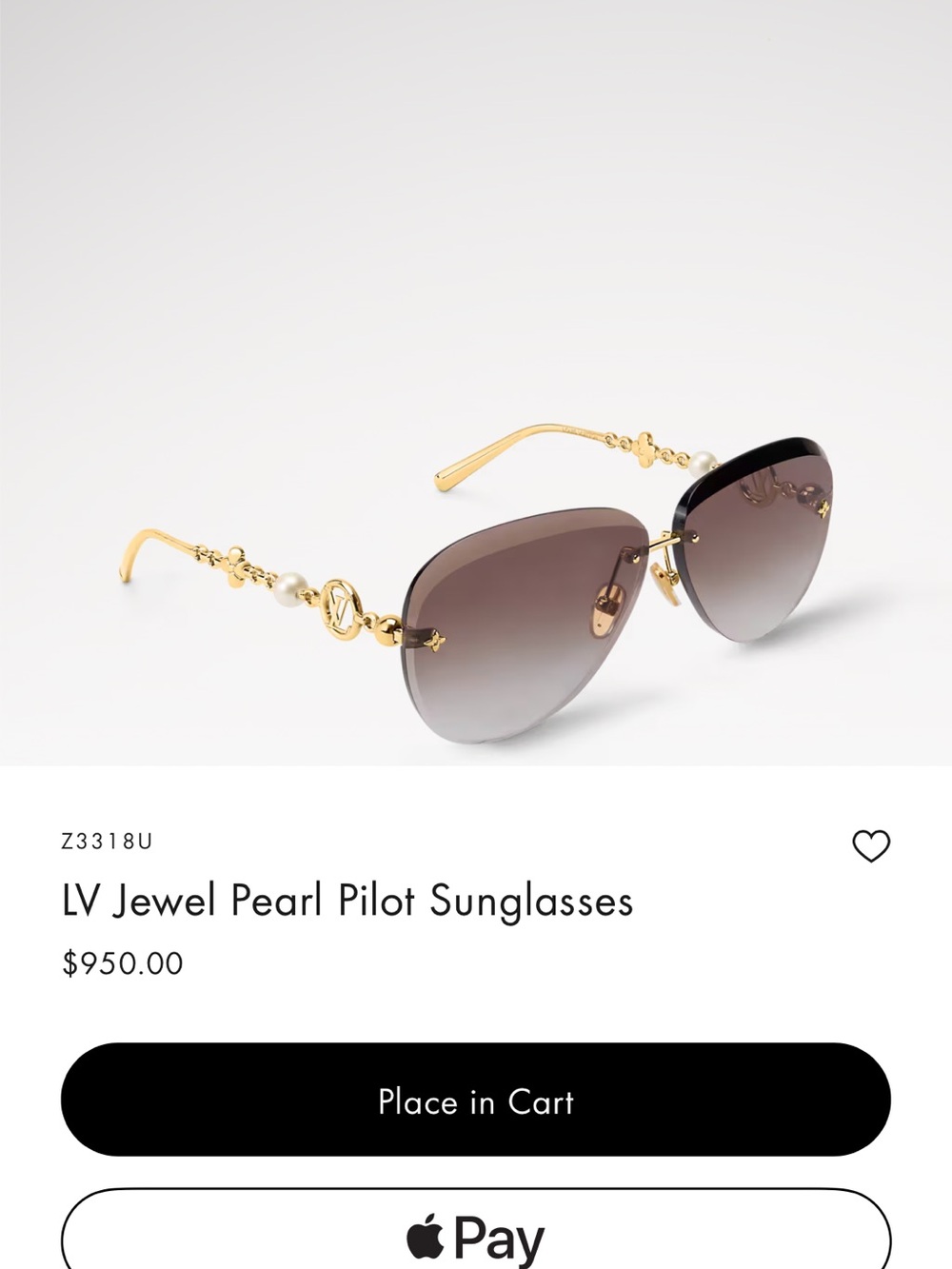 Louis Vuitton Gold-Trim Pearl Pilot Sunglasses - Brown Gradient Lenses